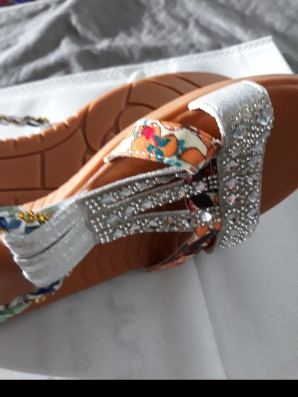 Embellished Silver and Multi Floral Women’s Sandals